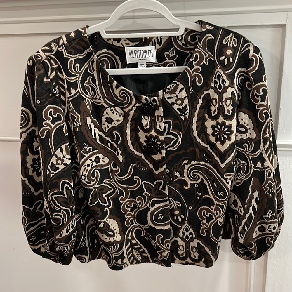 Julian Taylor Cropped Paisley Black/o  Blazer - Size 18W
